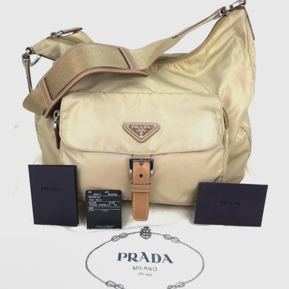 PRADA  Vela Sport Nylon Tessuto Beige shoulder bag with dustbag